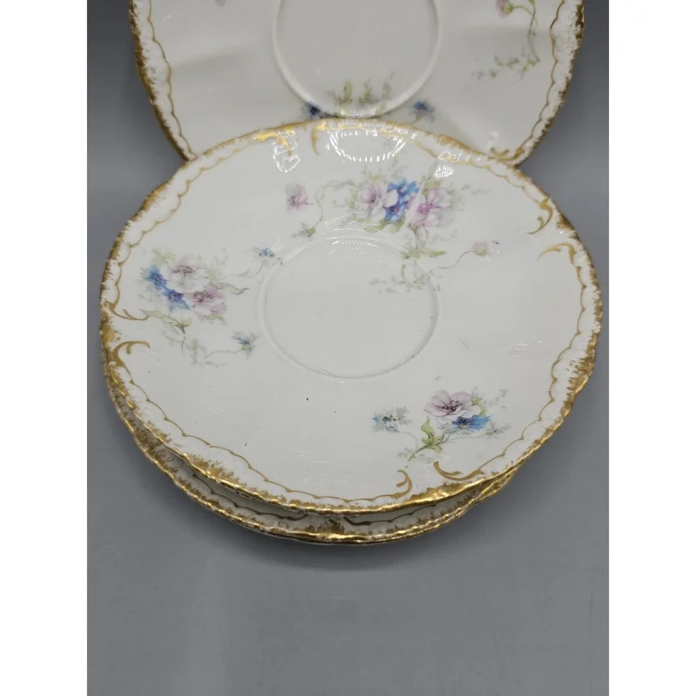 Haviland Limoges Tea‎ Cup Saucer Plates Schleiger 156f Gold Pink Roses Set Of 5